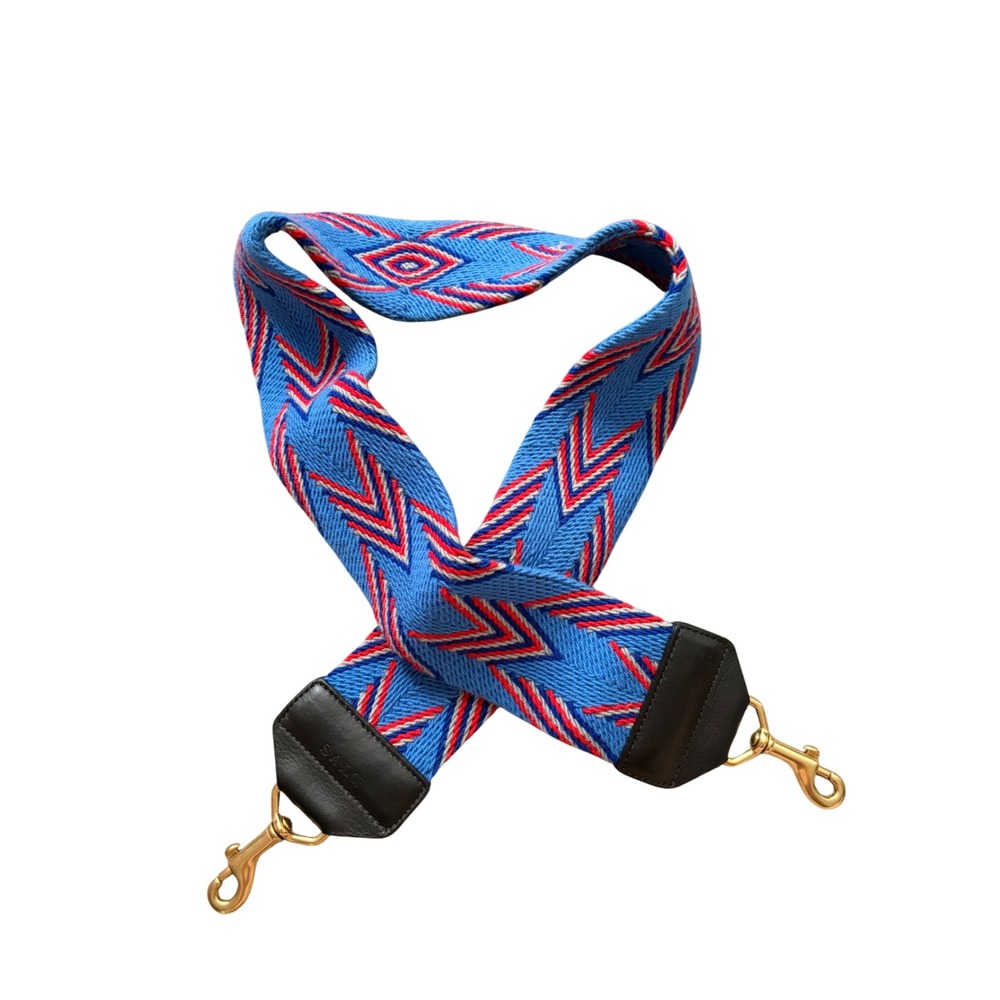 SALT Hand Woven Bag Strap Blue Red Chevron Geometric Leather Gold Hardware